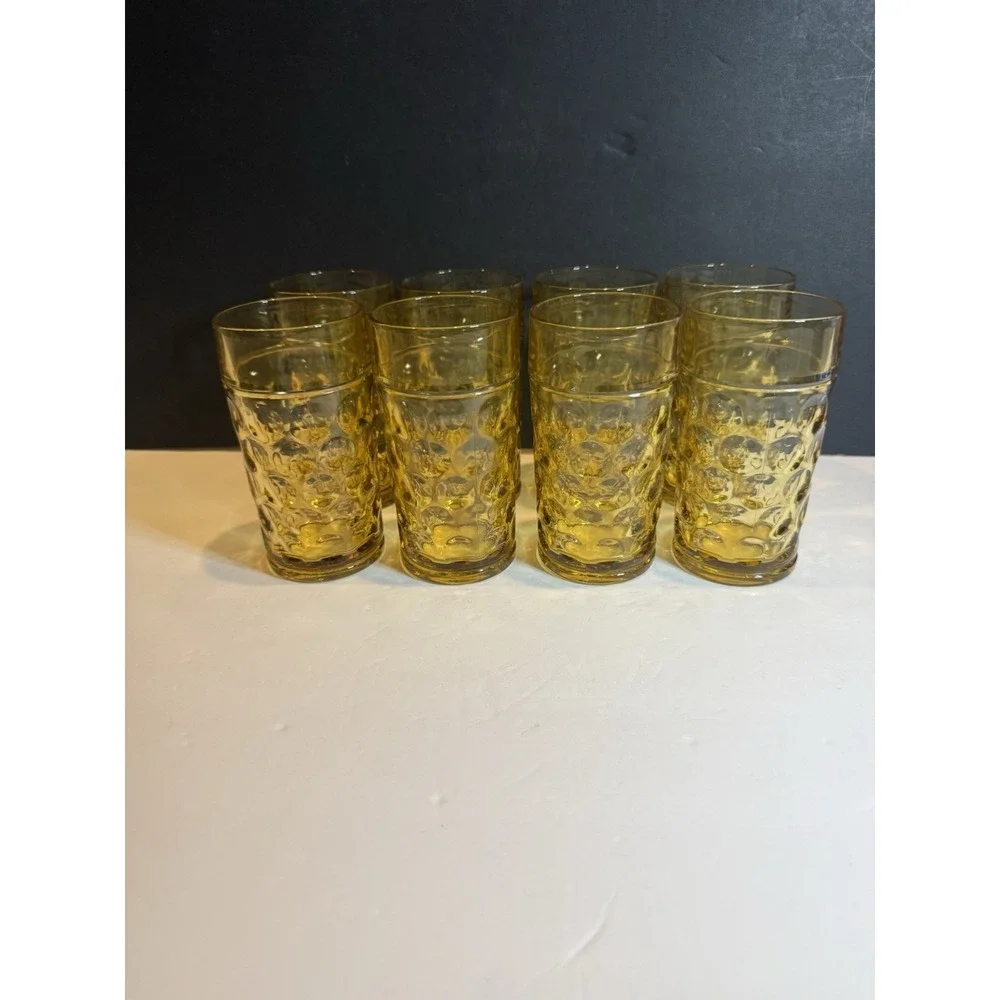 Vintage Hazel Atlas Eldorado Amber Dots 8 oz Tumblers Set of 8 Glasses MCM